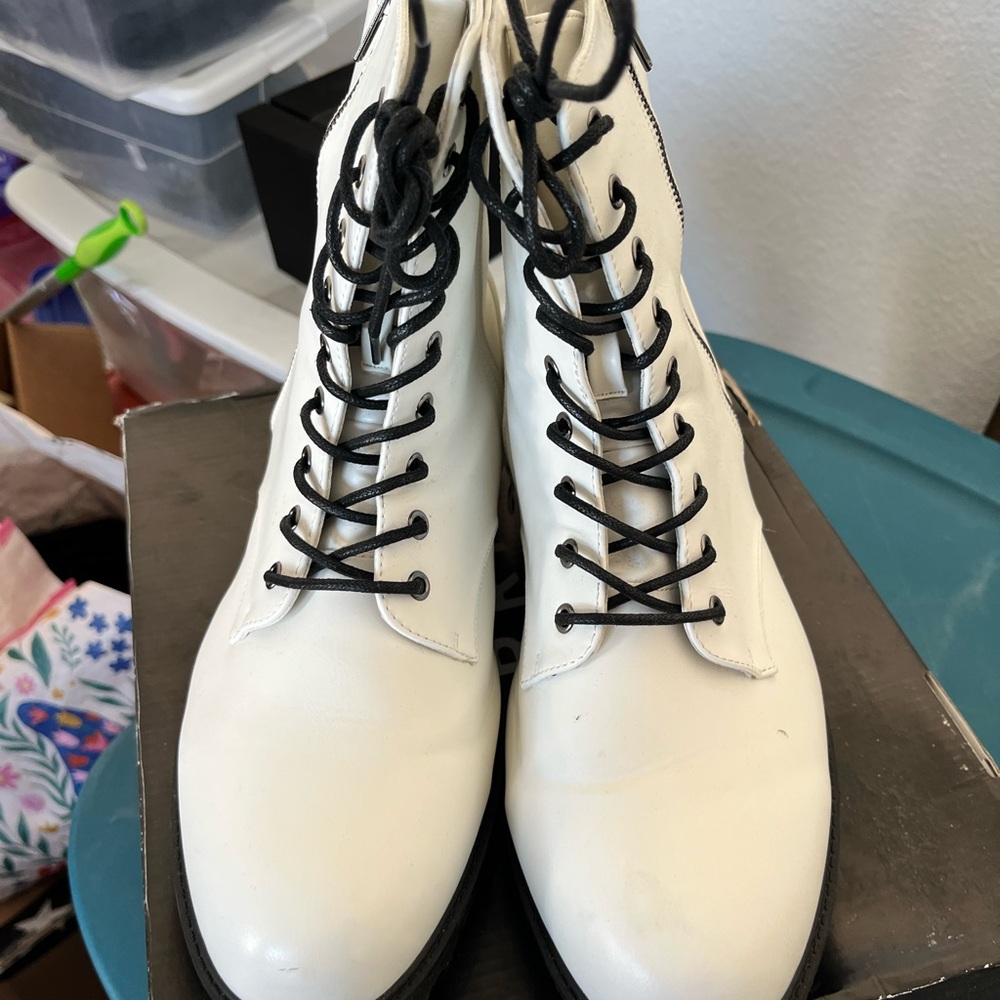 Torrid White and Black Lace-Up Combat Boots